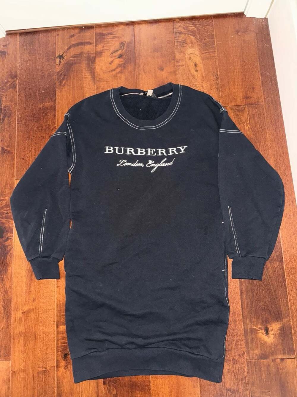 Burberry London England Logo Embroidered Contrast Stitch Sweatshirt Black Size S